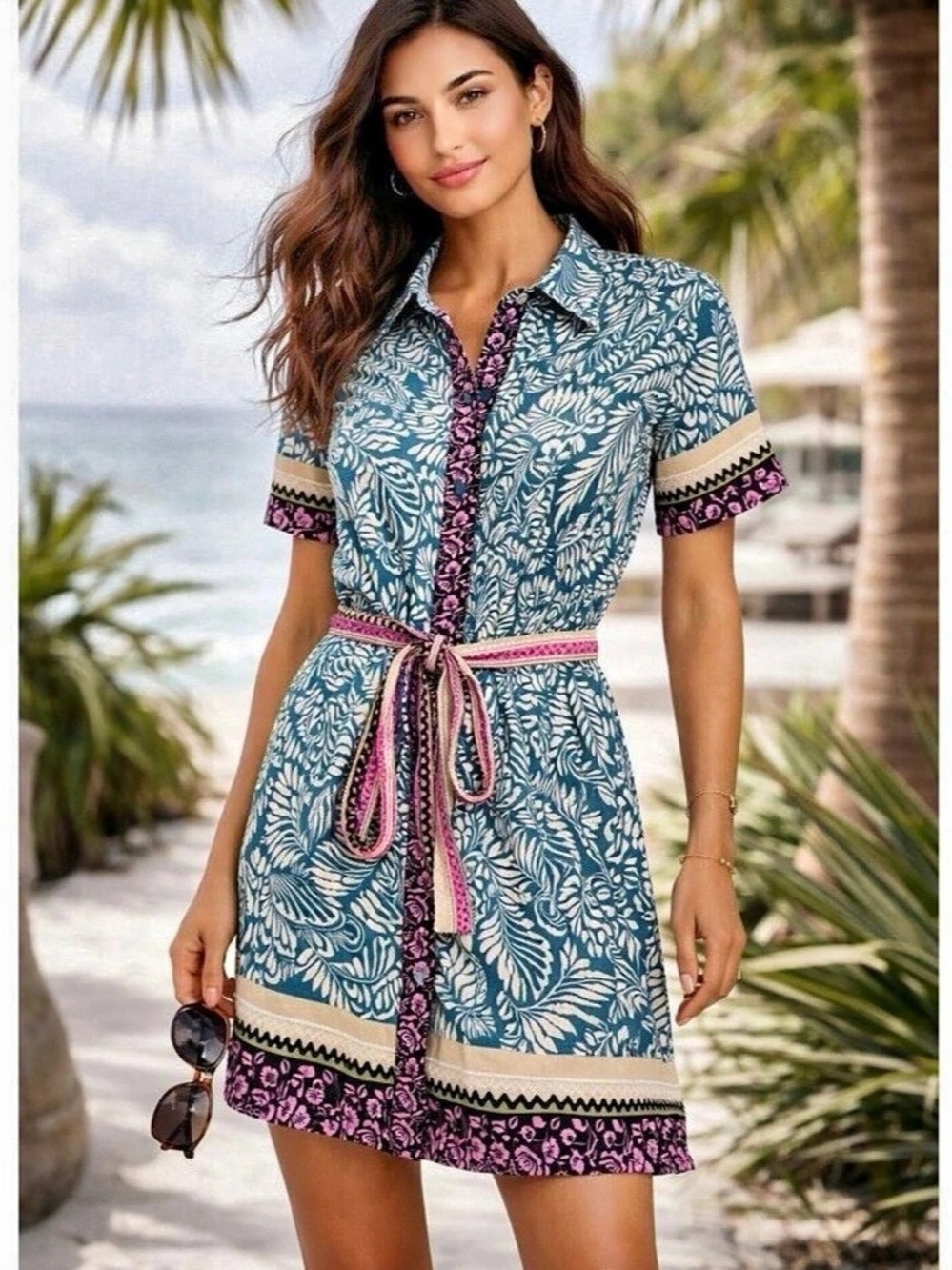 LOFT Floral Mini Dress in Blue & Pink Size 2 NWT